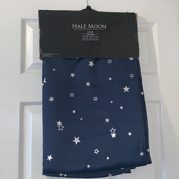 Half Moon Blue w Silver Stars 52”x84” Room Darkening  Insulated Curtains NEW - Picture 3 of 17